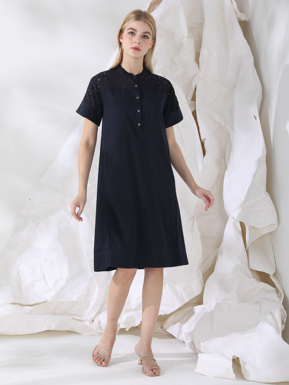 SCHIFFLI EMBROIDERED SHIRT DRESS