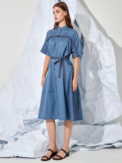 PANELLED BELTED MIDI DRESS