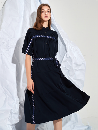 PANELLED BELTED MIDI DRESS
