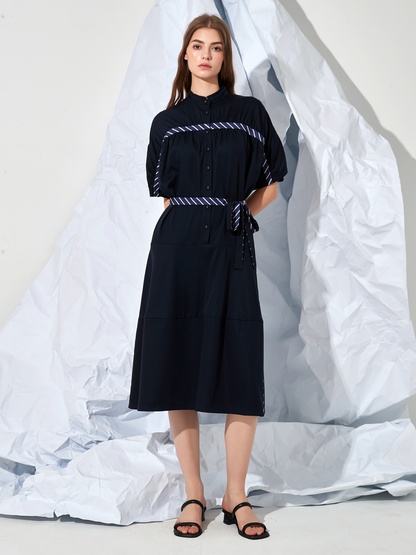 PANELLED BELTED MIDI DRESS