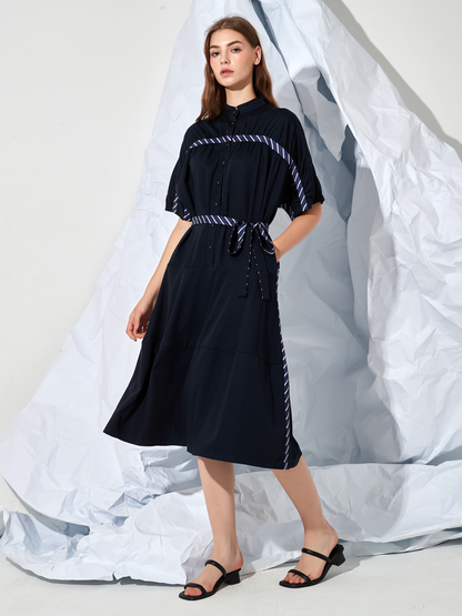PANELLED BELTED MIDI DRESS