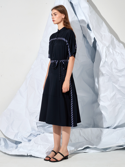 PANELLED BELTED MIDI DRESS
