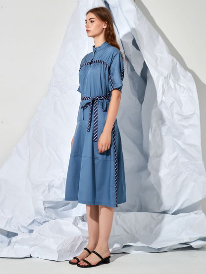 PANELLED BELTED MIDI DRESS