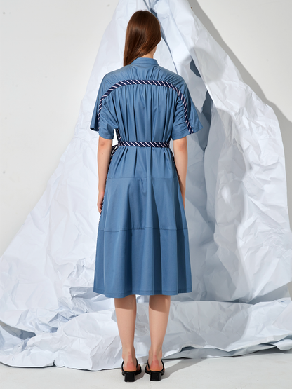 PANELLED BELTED MIDI DRESS