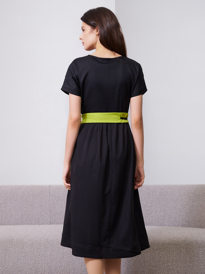 CONTRAST COLOR BELT MIDI DRESS
