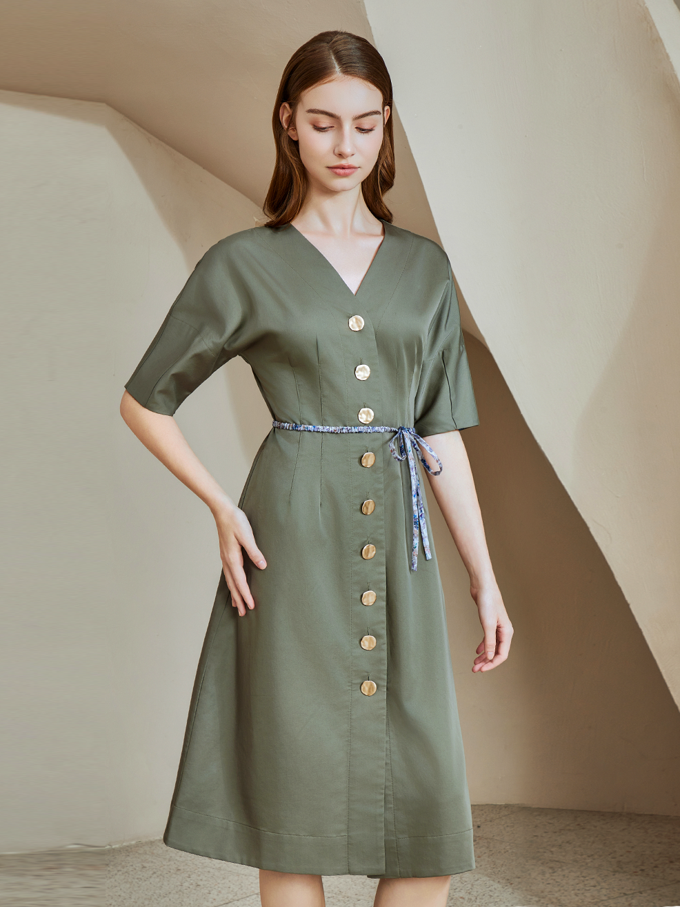 GOLD BUTTONS MIDI DRESS