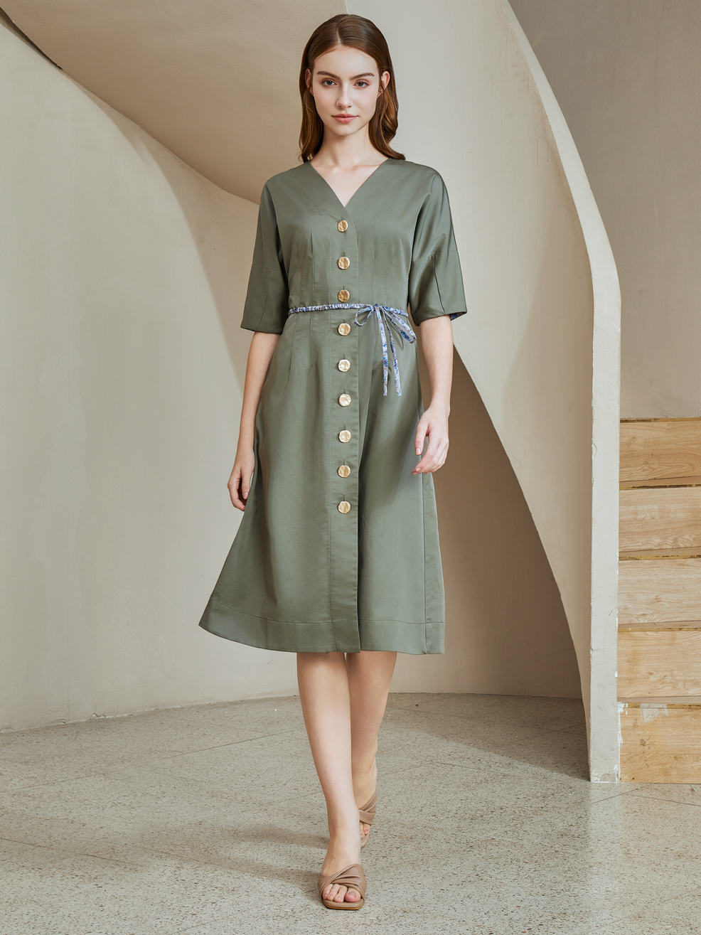 GOLD BUTTONS MIDI DRESS