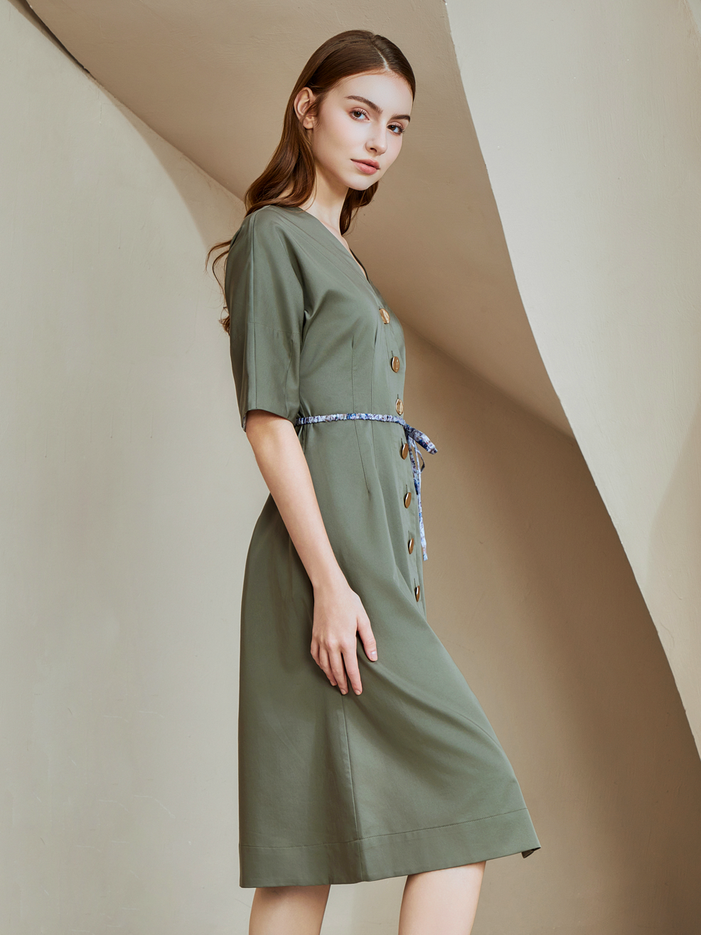 GOLD BUTTONS MIDI DRESS
