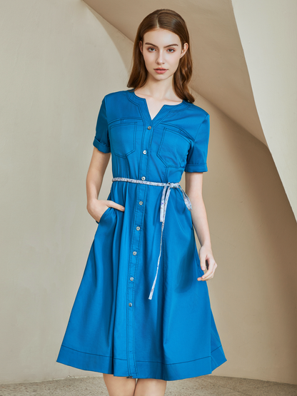 BELTED V-NECK DRESS