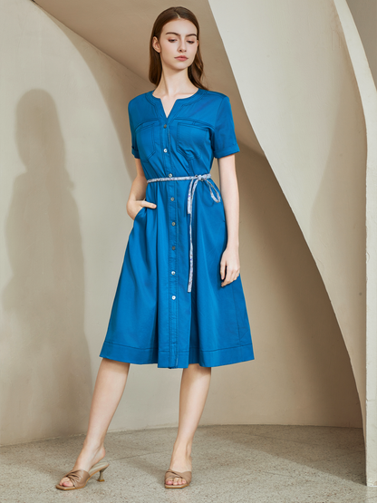 BELTED V-NECK DRESS