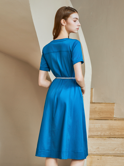 BELTED V-NECK DRESS