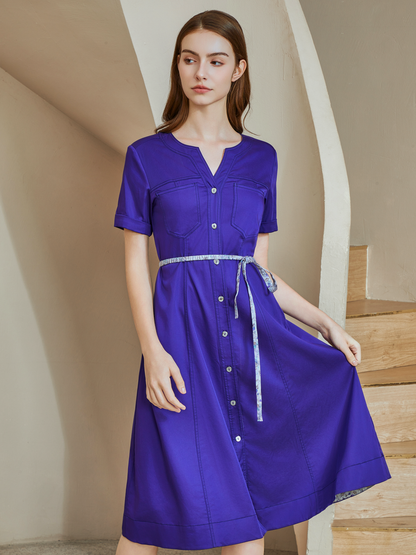 BELTED V-NECK DRESS