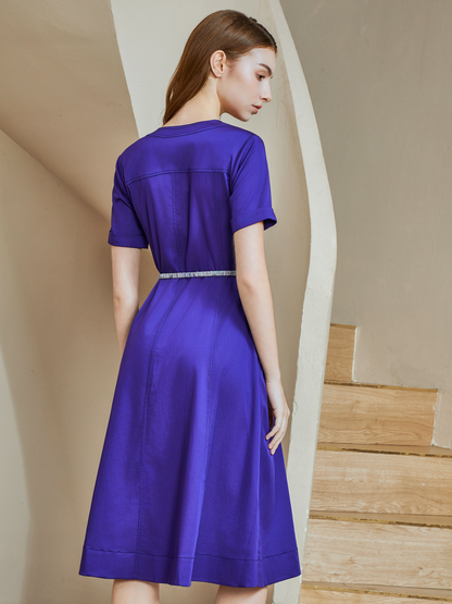 BELTED V-NECK DRESS