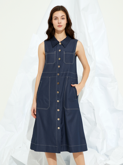 SHELLED BUTTON-DETAIL MIDI DRESS