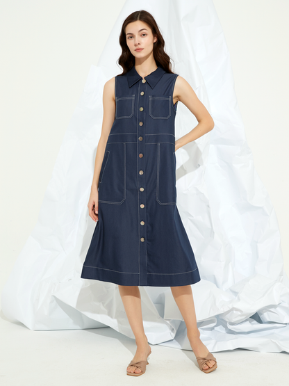 SHELLED BUTTON-DETAIL MIDI DRESS