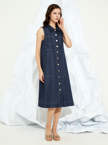 SHELLED BUTTON-DETAIL MIDI DRESS