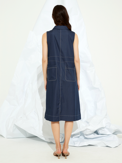 SHELLED BUTTON-DETAIL MIDI DRESS
