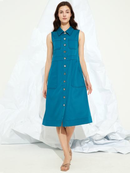 SHELLED BUTTON-DETAIL MIDI DRESS