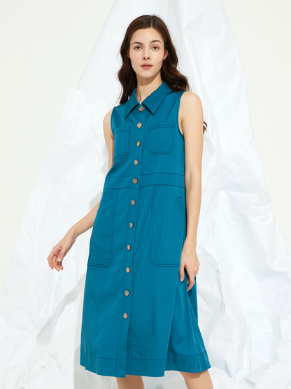 SHELLED BUTTON-DETAIL MIDI DRESS
