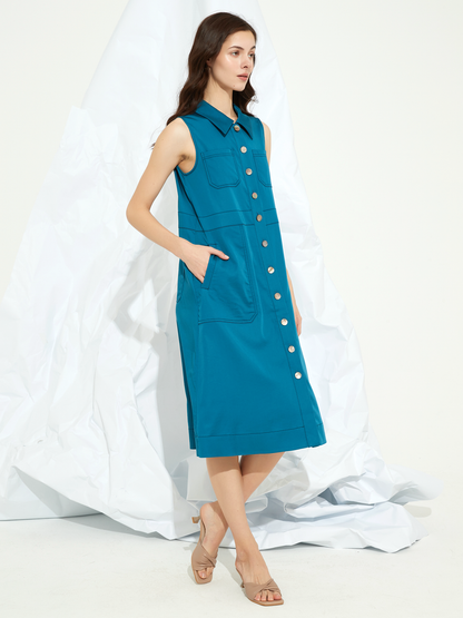 SHELLED BUTTON-DETAIL MIDI DRESS