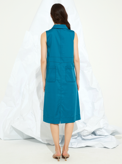 SHELLED BUTTON-DETAIL MIDI DRESS