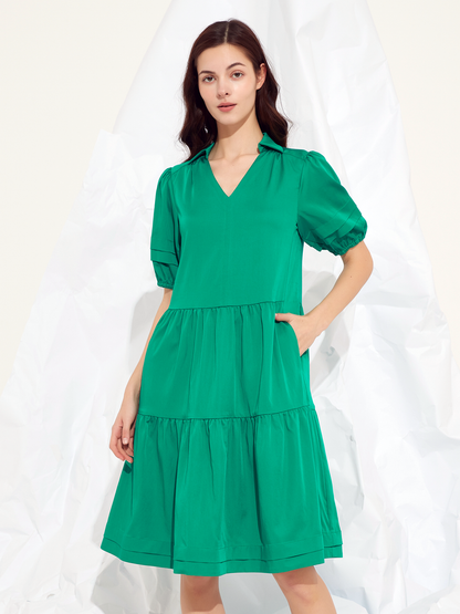 GATHERED PANEL MIDI DRESS