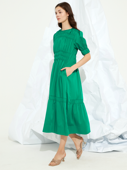 SMOCKED GATHERED MAXI DRESS