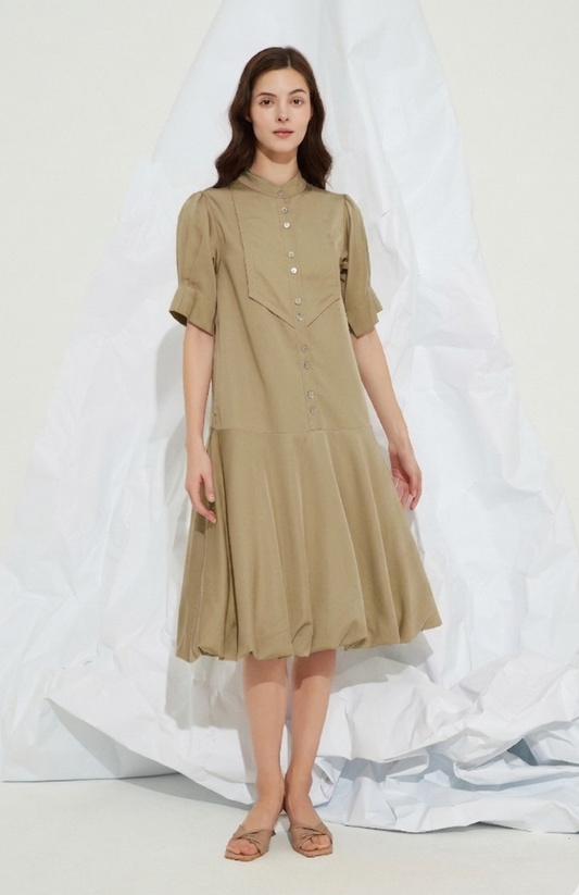 BALLOON GRANDAD-COLLAR MAXI DRESS