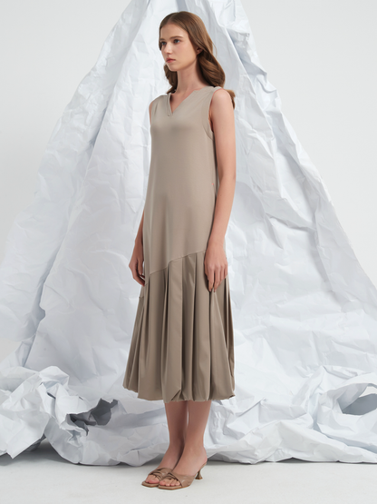 PLEATED BALLOON MAXI DRESS