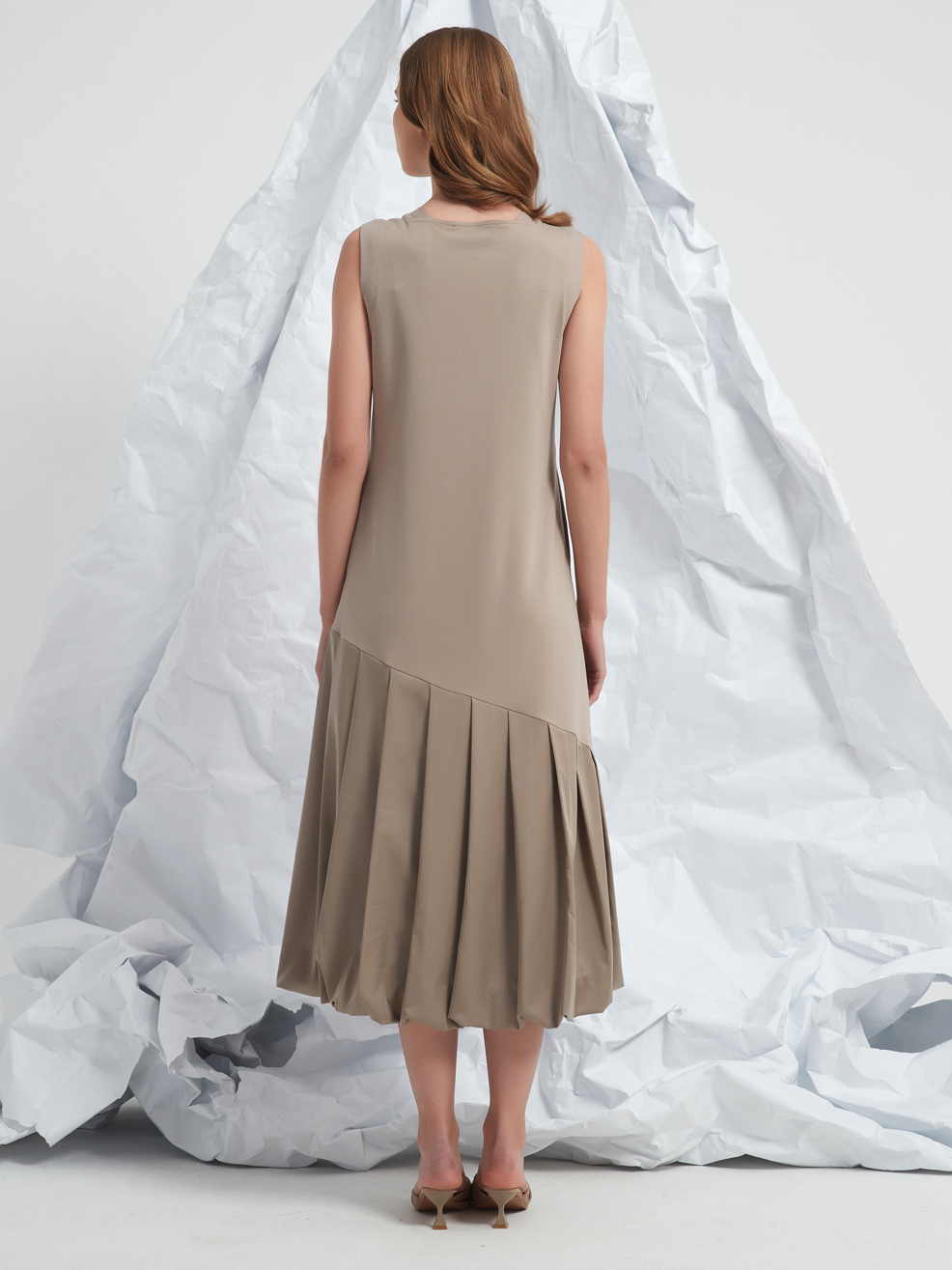 PLEATED BALLOON MAXI DRESS