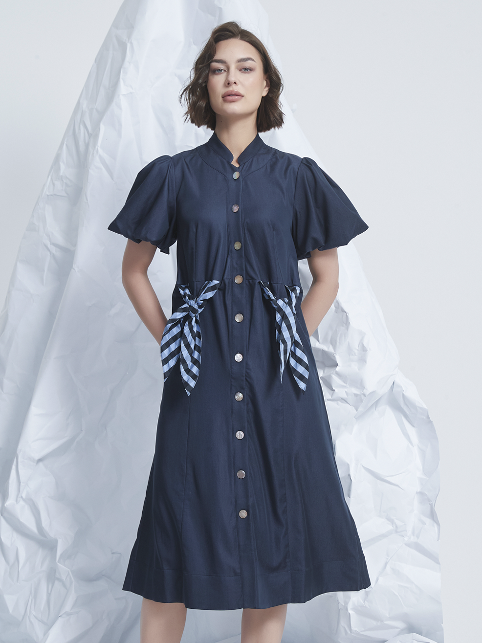 WASIT TIE MIDI DRESS