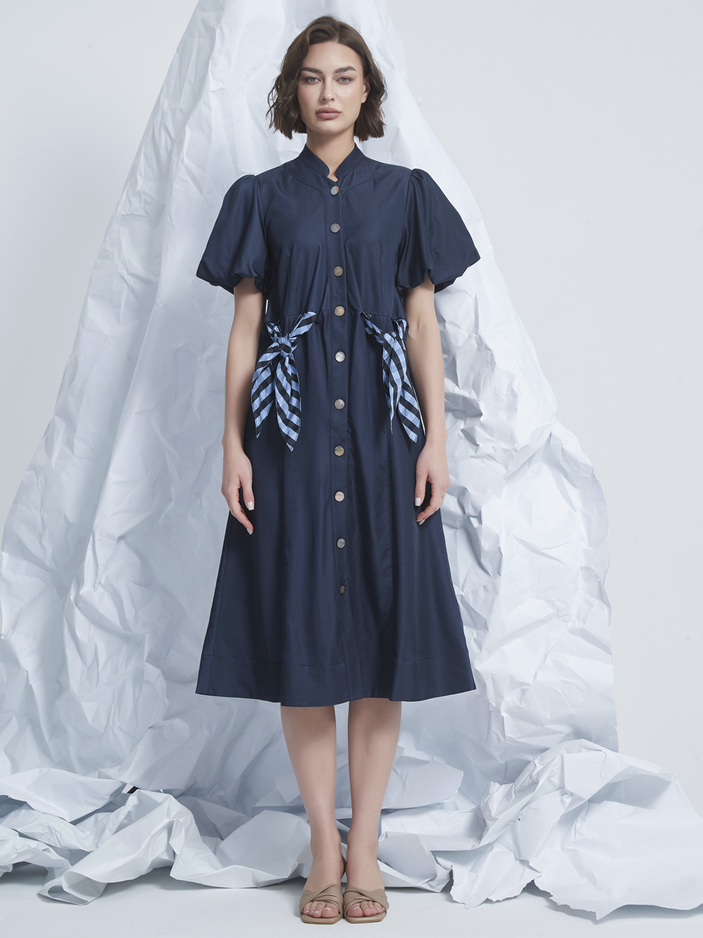 WASIT TIE MIDI DRESS