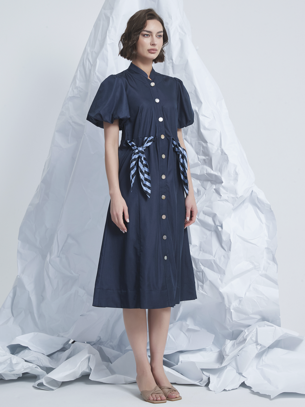 WASIT TIE MIDI DRESS