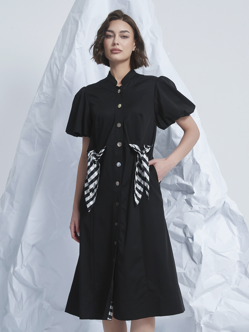 WASIT TIE MIDI DRESS