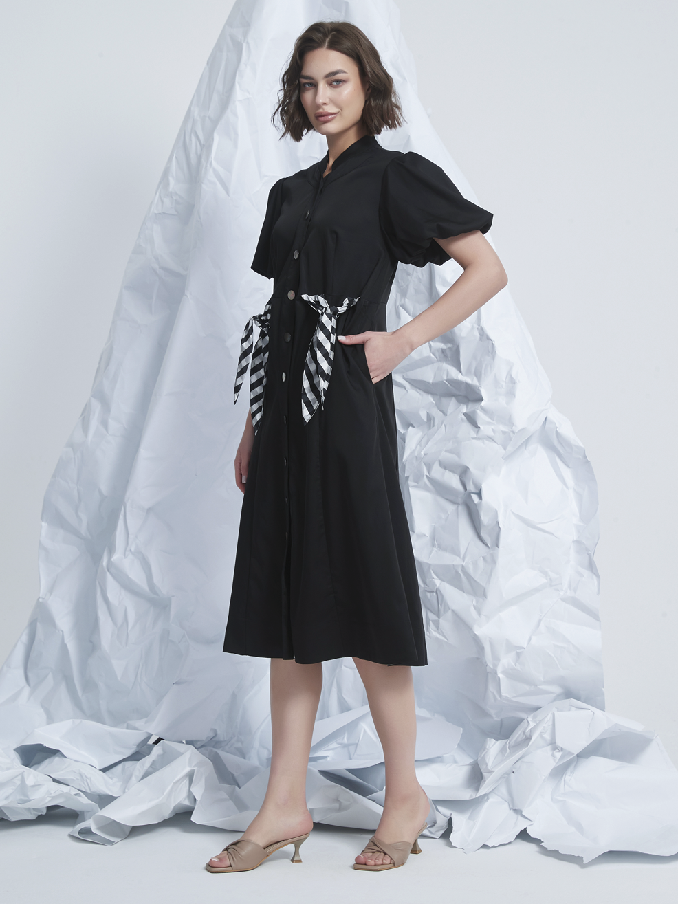 WASIT TIE MIDI DRESS