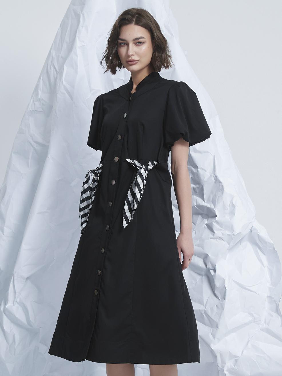 WASIT TIE MIDI DRESS