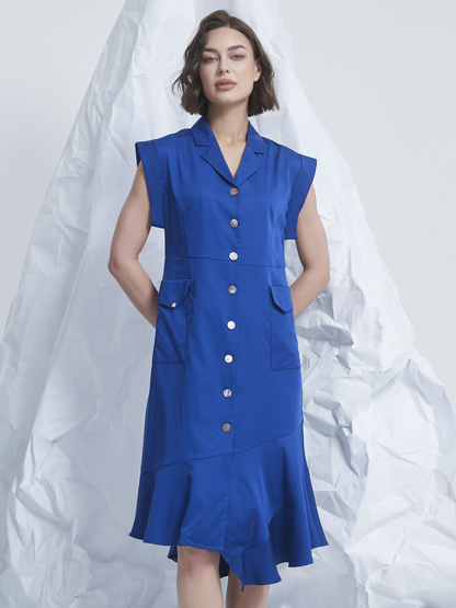 ASYMMETRIC FLARED-HEM MIDI DRESS
