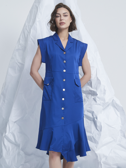 ASYMMETRIC FLARED-HEM MIDI DRESS