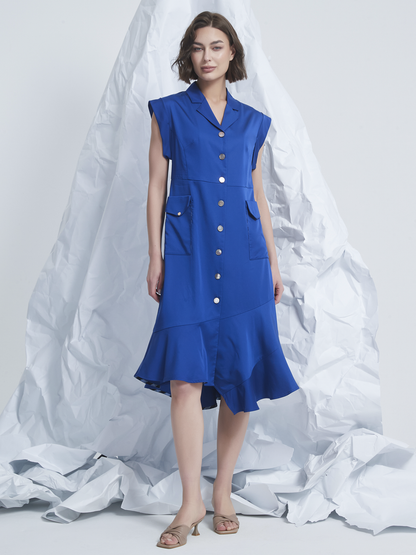 ASYMMETRIC FLARED-HEM MIDI DRESS