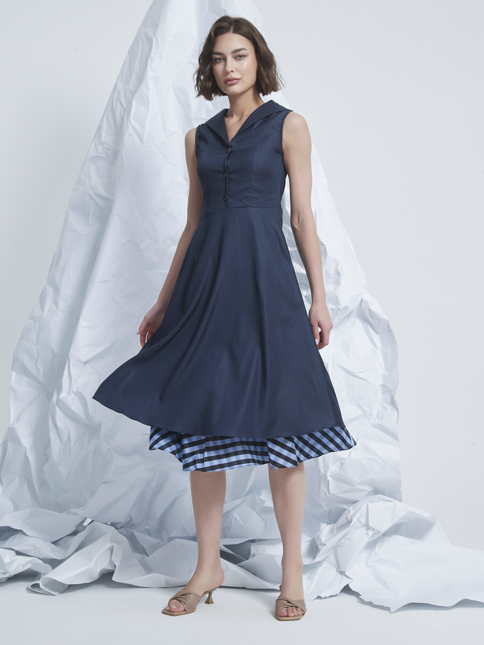 CHECKER LAYER MIDI DRESS