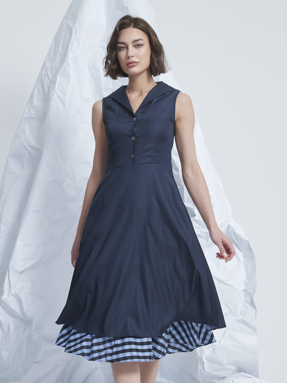 CHECKER LAYER MIDI DRESS