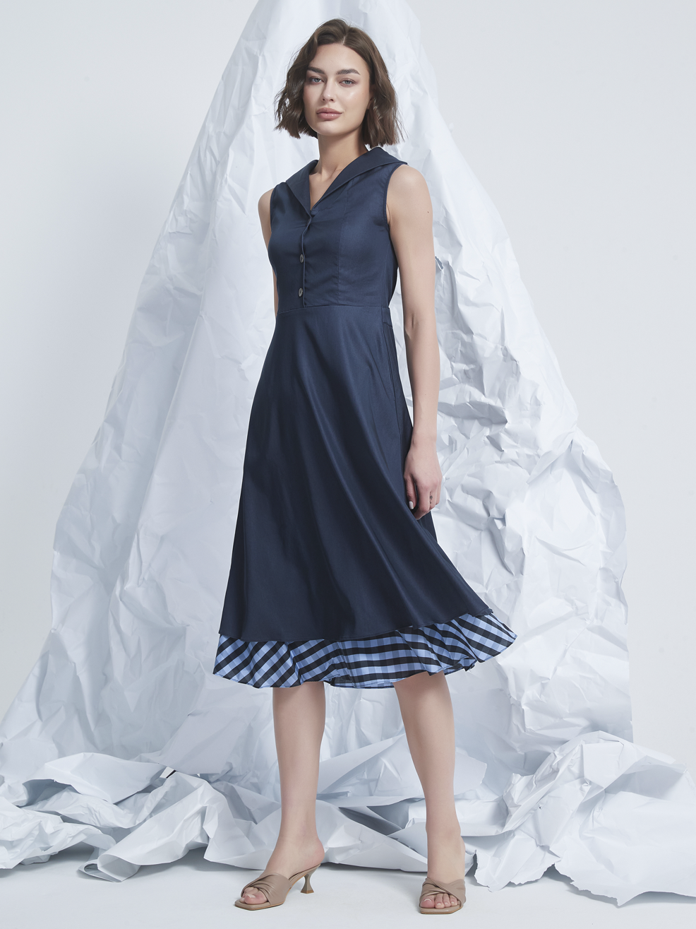 CHECKER LAYER MIDI DRESS