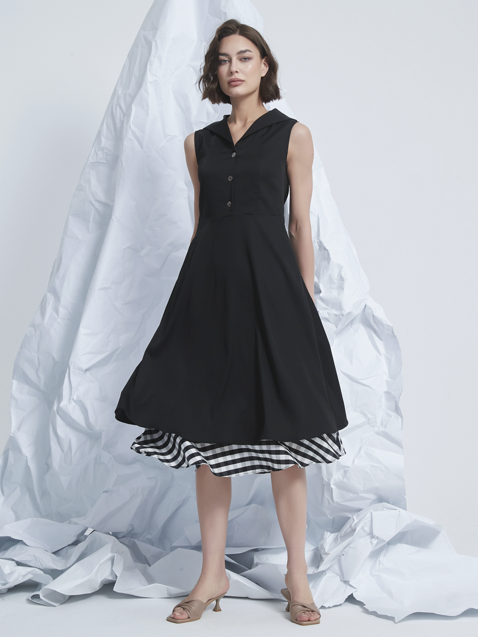 CHECKER LAYER MIDI DRESS