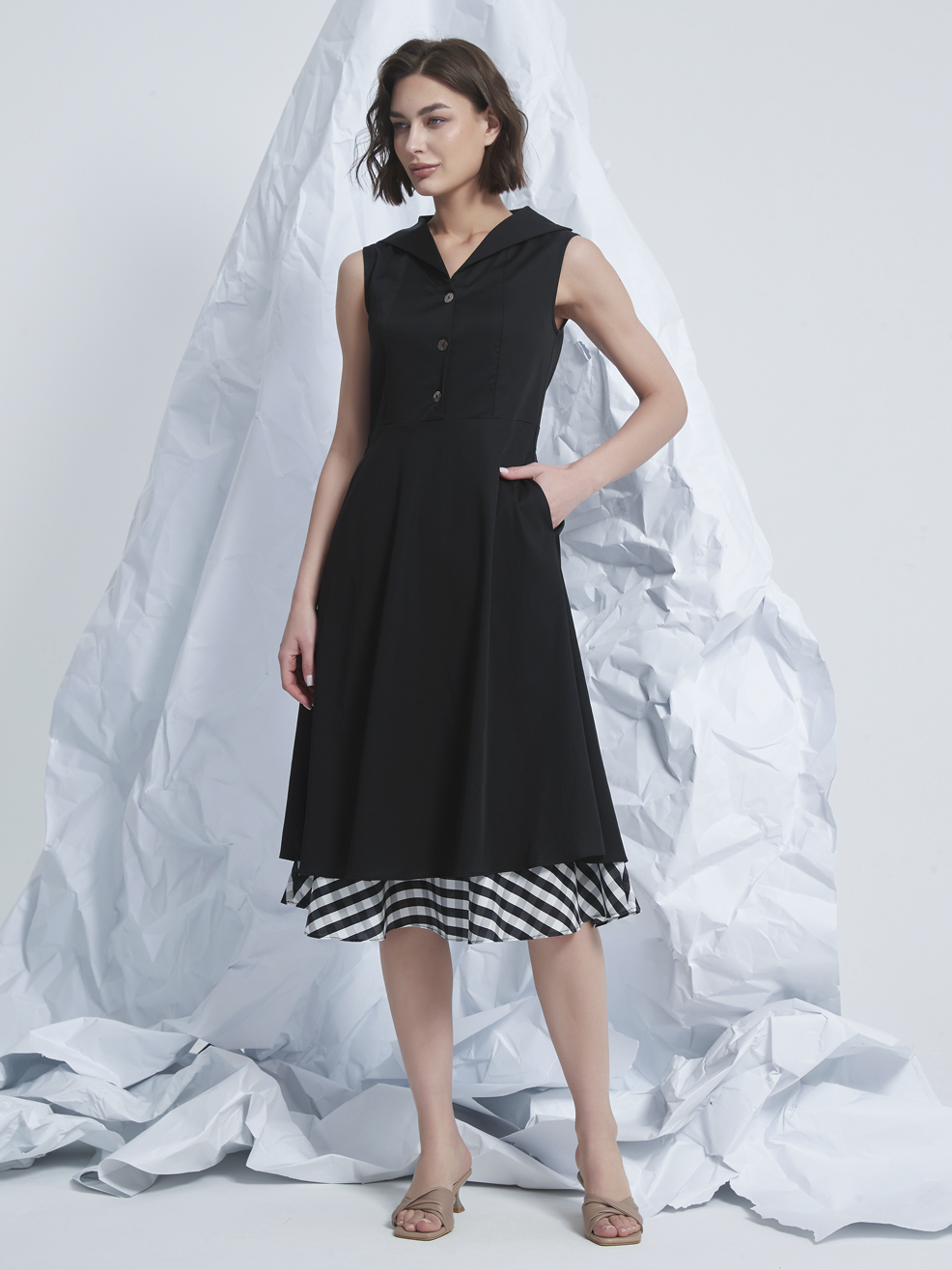 CHECKER LAYER MIDI DRESS