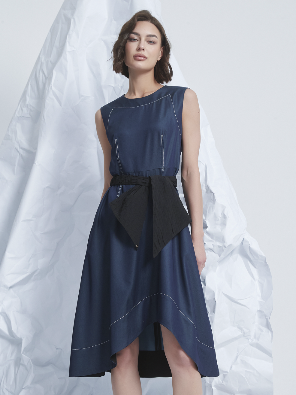 FRILLS ASYMMETRIC MIDI DRESS