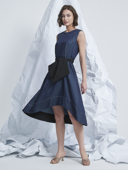 FRILLS ASYMMETRIC MIDI DRESS
