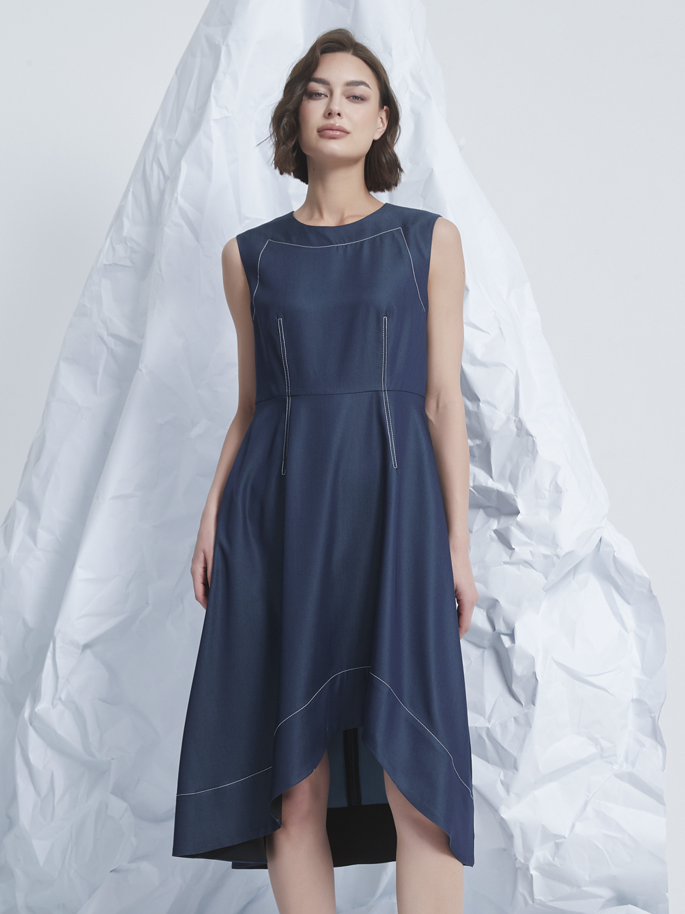 FRILLS ASYMMETRIC MIDI DRESS