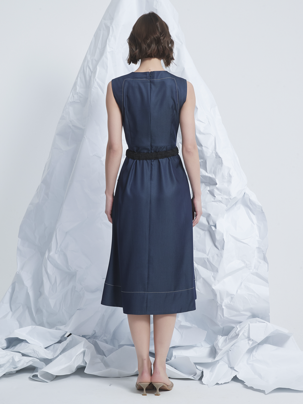 FRILLS ASYMMETRIC MIDI DRESS