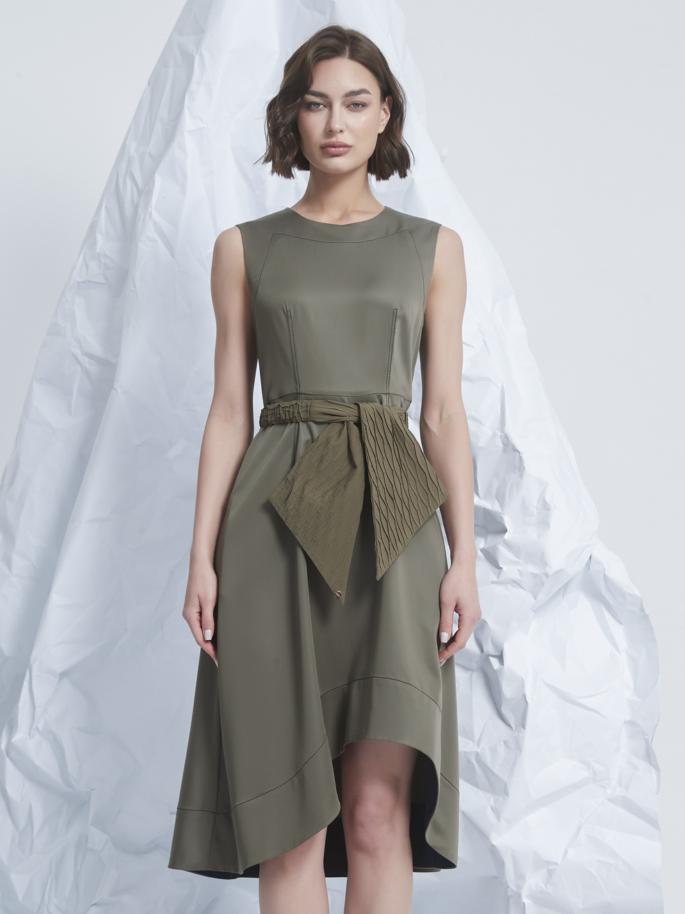 FRILLS ASYMMETRIC MIDI DRESS