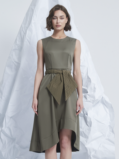 FRILLS ASYMMETRIC MIDI DRESS